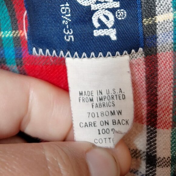 Wrangler Western Shirt Vintage Pearl Snap Plaid Flannel Country Large - Picture 6 of 8